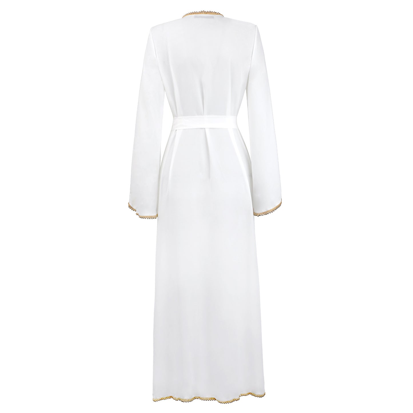 Robe Longue Ouverte Femme Hijab – Abaya Moderne avec Ceinture et Détails Dorés