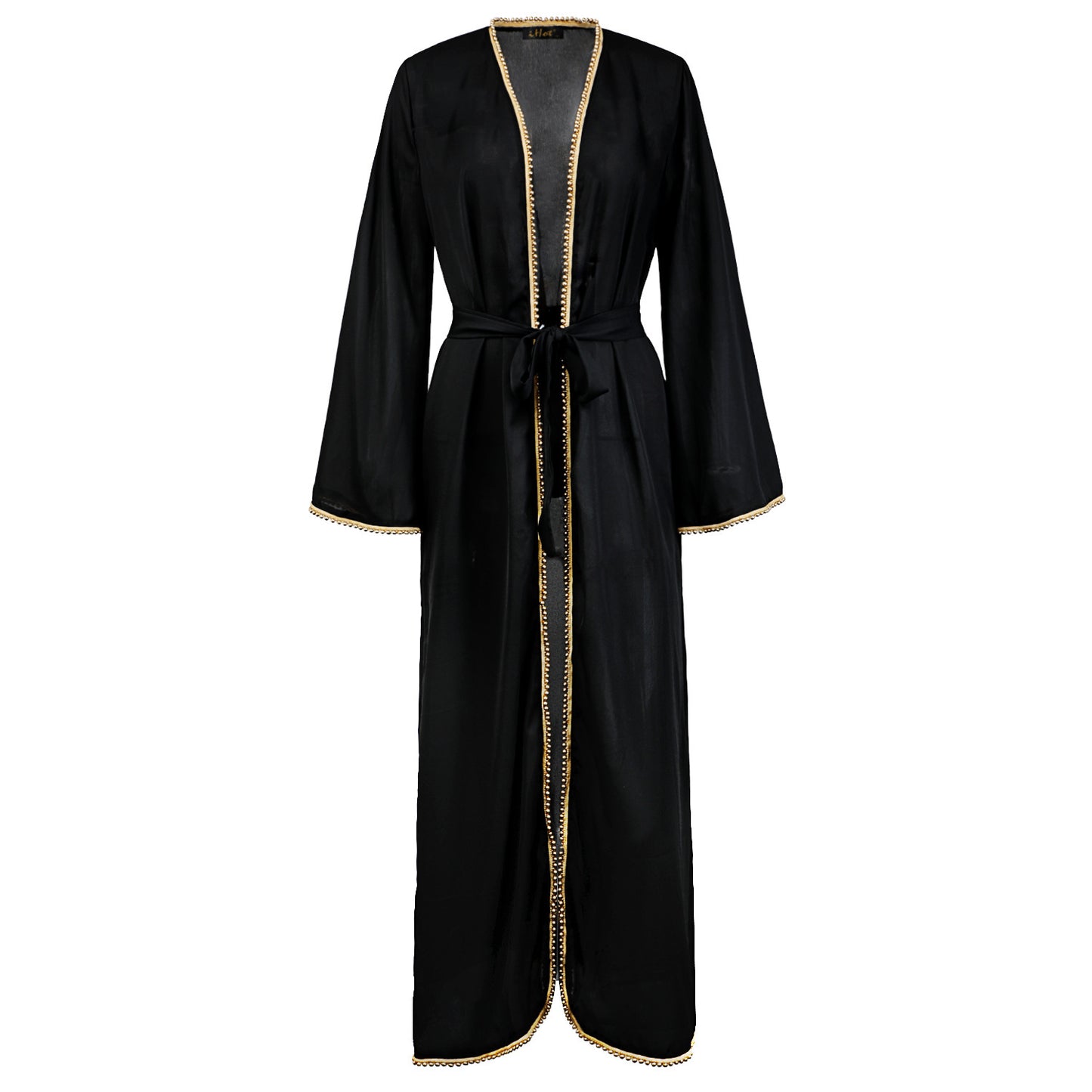 Robe Longue Ouverte Femme Hijab – Abaya Moderne avec Ceinture et Détails Dorés