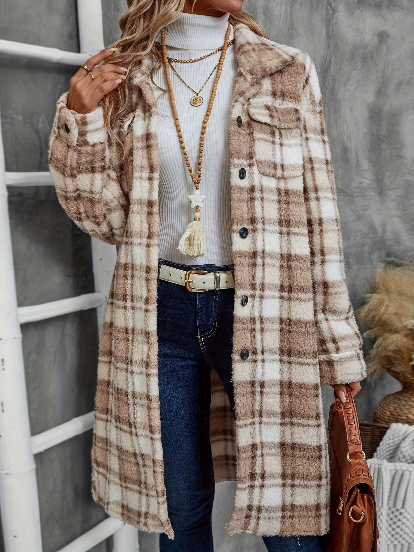 Manteau Femme Long à Carreaux