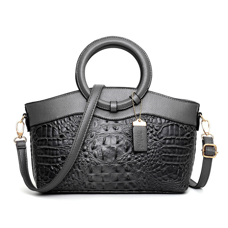 Sac à Main Femme Élégant en Imitation Crocodile avec Anse Ronde