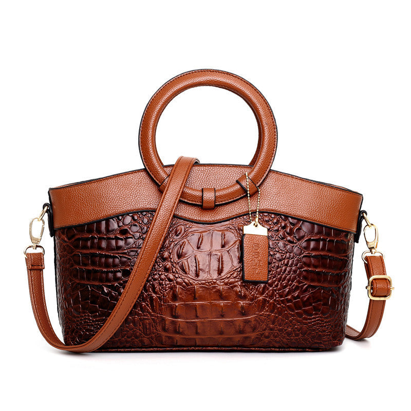 Sac à Main Femme Élégant en Imitation Crocodile avec Anse Ronde