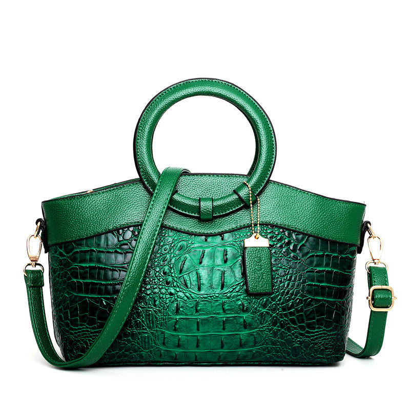 Sac à Main Femme Élégant en Imitation Crocodile avec Anse Ronde