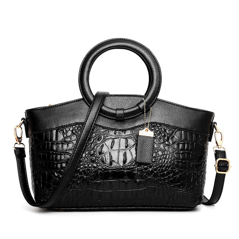 Sac à Main Femme Élégant en Imitation Crocodile avec Anse Ronde