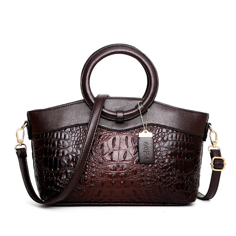 Sac à Main Femme Élégant en Imitation Crocodile avec Anse Ronde