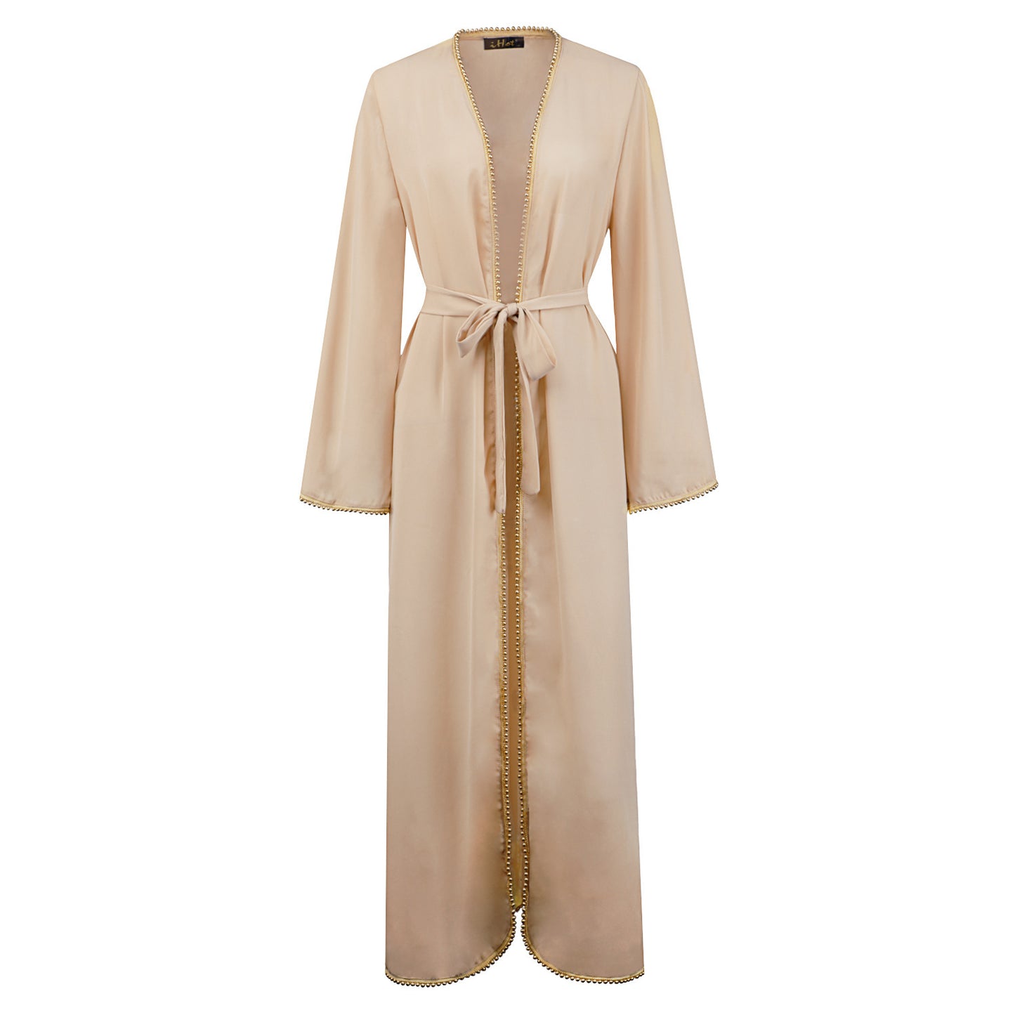 Robe Longue Ouverte Femme Hijab – Abaya Moderne avec Ceinture et Détails Dorés
