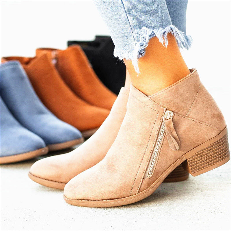 Bottines Vesta™ en Daim Femme avec Fermeture Éclair & Petit Talon