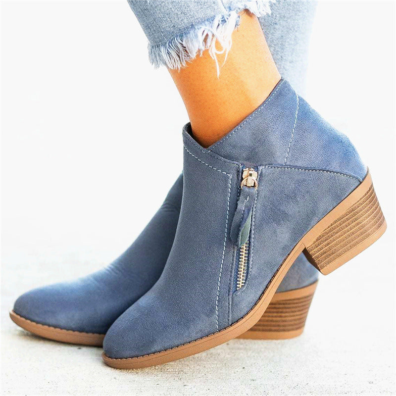 Bottines Vesta™ en Daim Femme avec Fermeture Éclair & Petit Talon