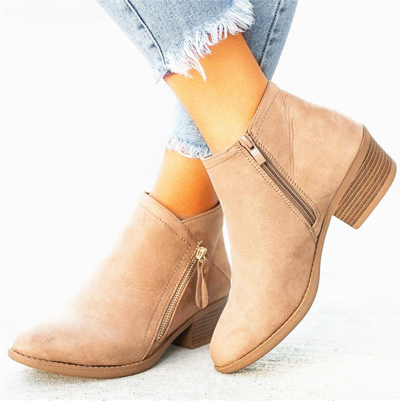 Bottines Vesta™ en Daim Femme avec Fermeture Éclair & Petit Talon