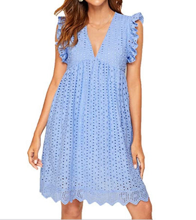 Robe en dentelle à col V ajouré