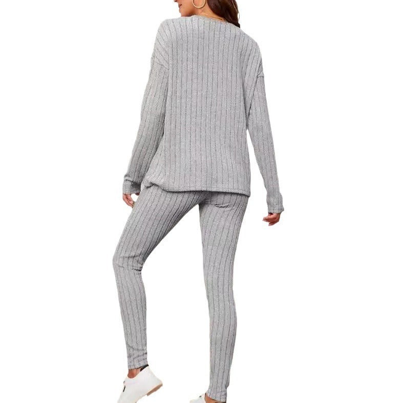 Ensemble en maille rayée col rond