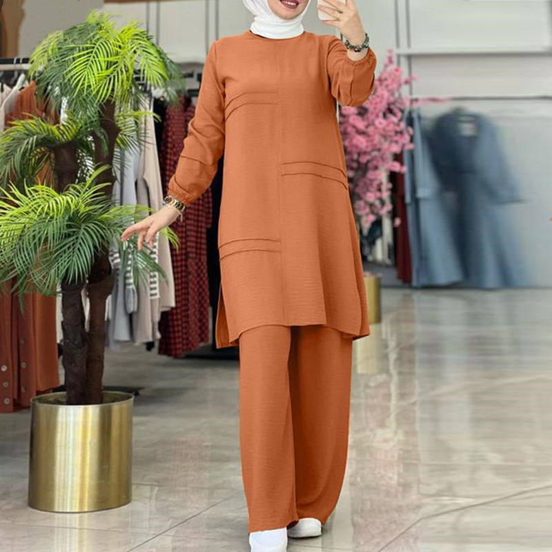Ensemble Deux Pièces Femme – Tunique Longue et Pantalon Fluide Élégant