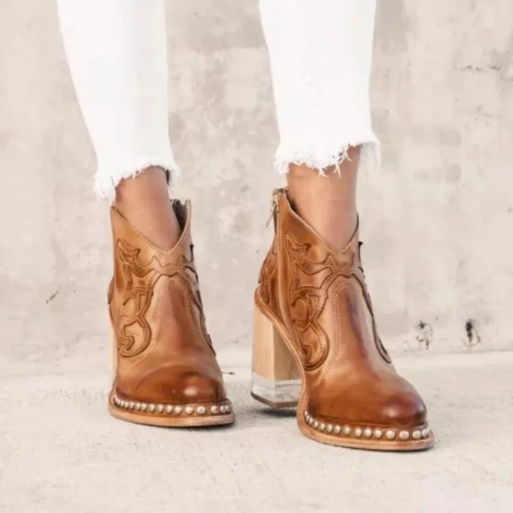 Bottines Femme Tendance Style Western Brodé