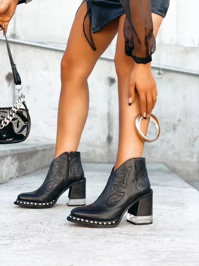 Bottines Femme Tendance Style Western Brodé