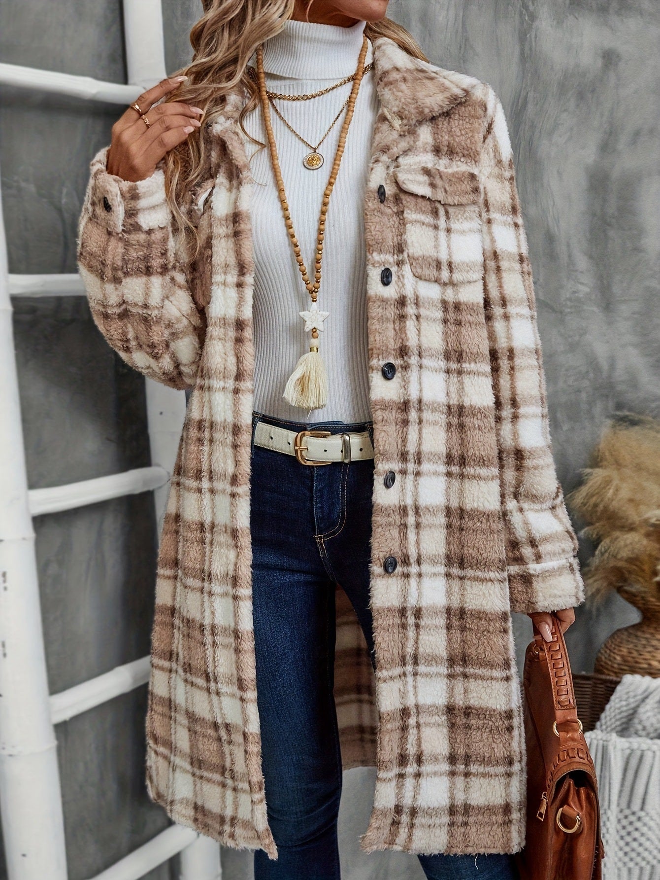 Manteau Femme Long à Carreaux