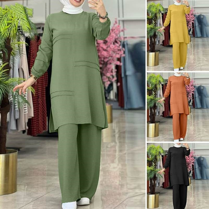Ensemble Deux Pièces Femme – Tunique Longue et Pantalon Fluide Élégant