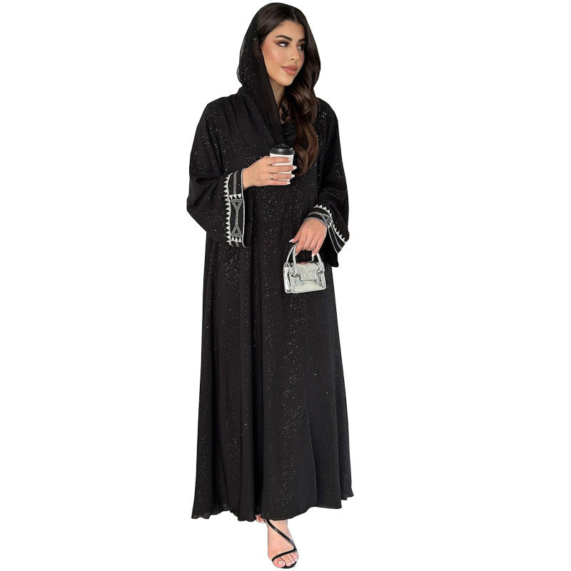 Abaya à Capuche Brillance Subtile – Coupe Longue et Élégante