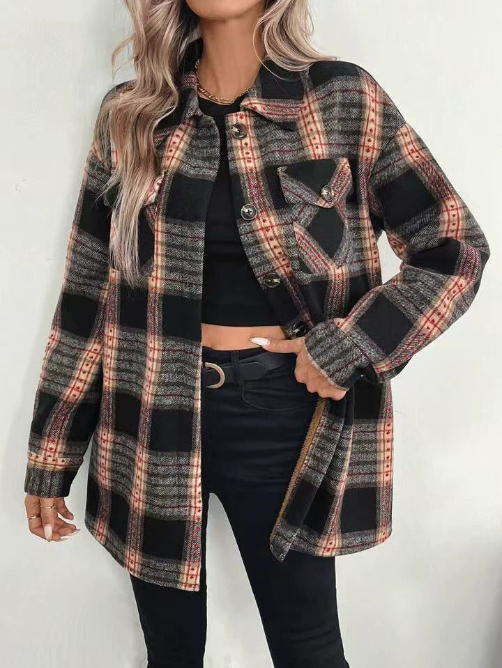 Veste Femme à Carreaux Doublée en Peluche