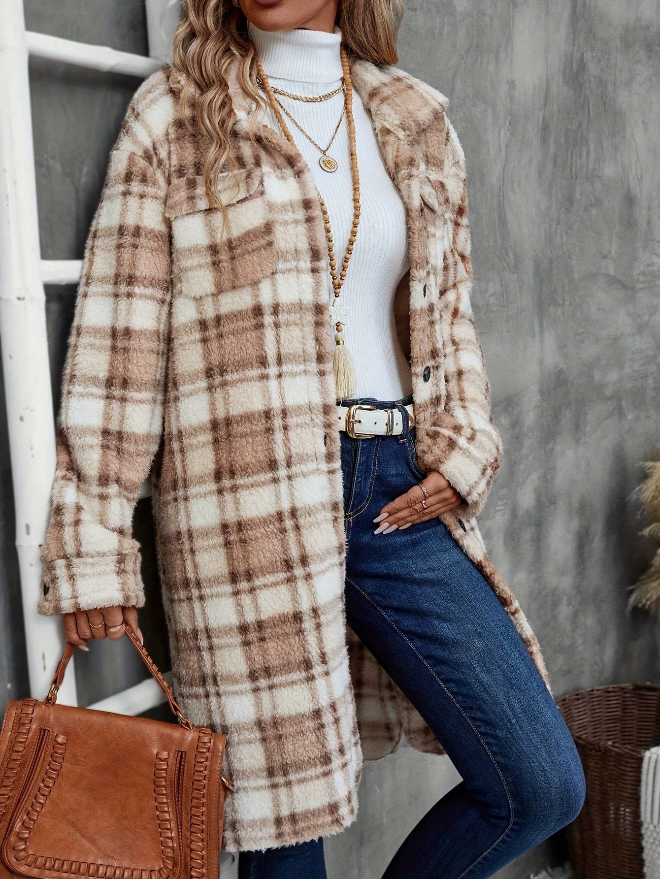 Manteau Femme Long à Carreaux