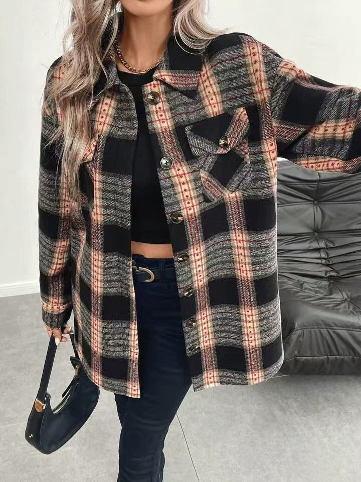 Veste Femme à Carreaux Doublée en Peluche