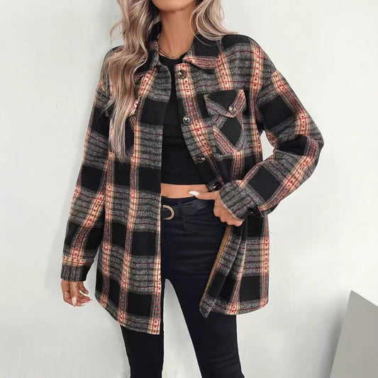 Veste Femme à Carreaux Doublée en Peluche