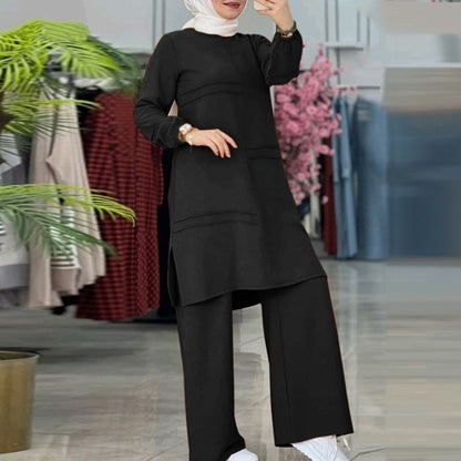 Ensemble Deux Pièces Femme – Tunique Longue et Pantalon Fluide Élégant