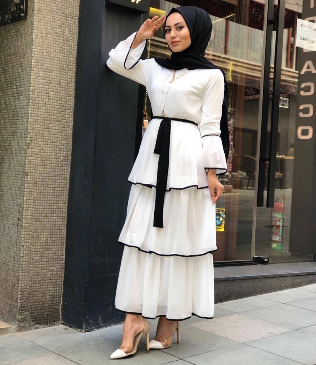 Robe Longue Femme Voilée à Volants Élégants – Style Modeste Chic