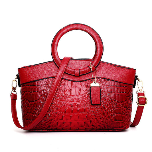 Sac à Main Femme Élégant en Imitation Crocodile avec Anse Ronde
