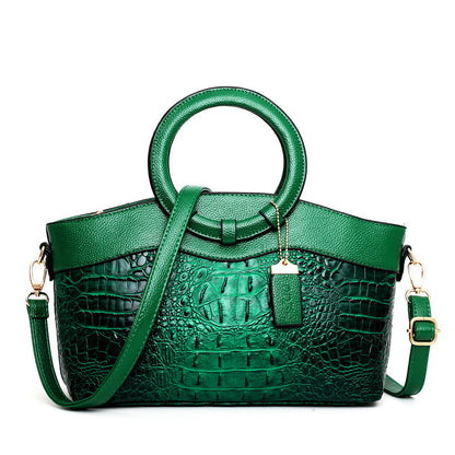 Sac à Main Femme Élégant en Imitation Crocodile avec Anse Ronde