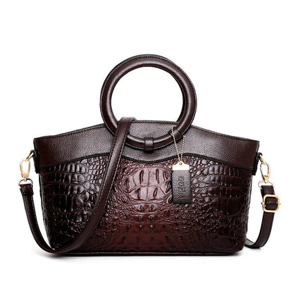 Sac à Main Femme Élégant en Imitation Crocodile avec Anse Ronde