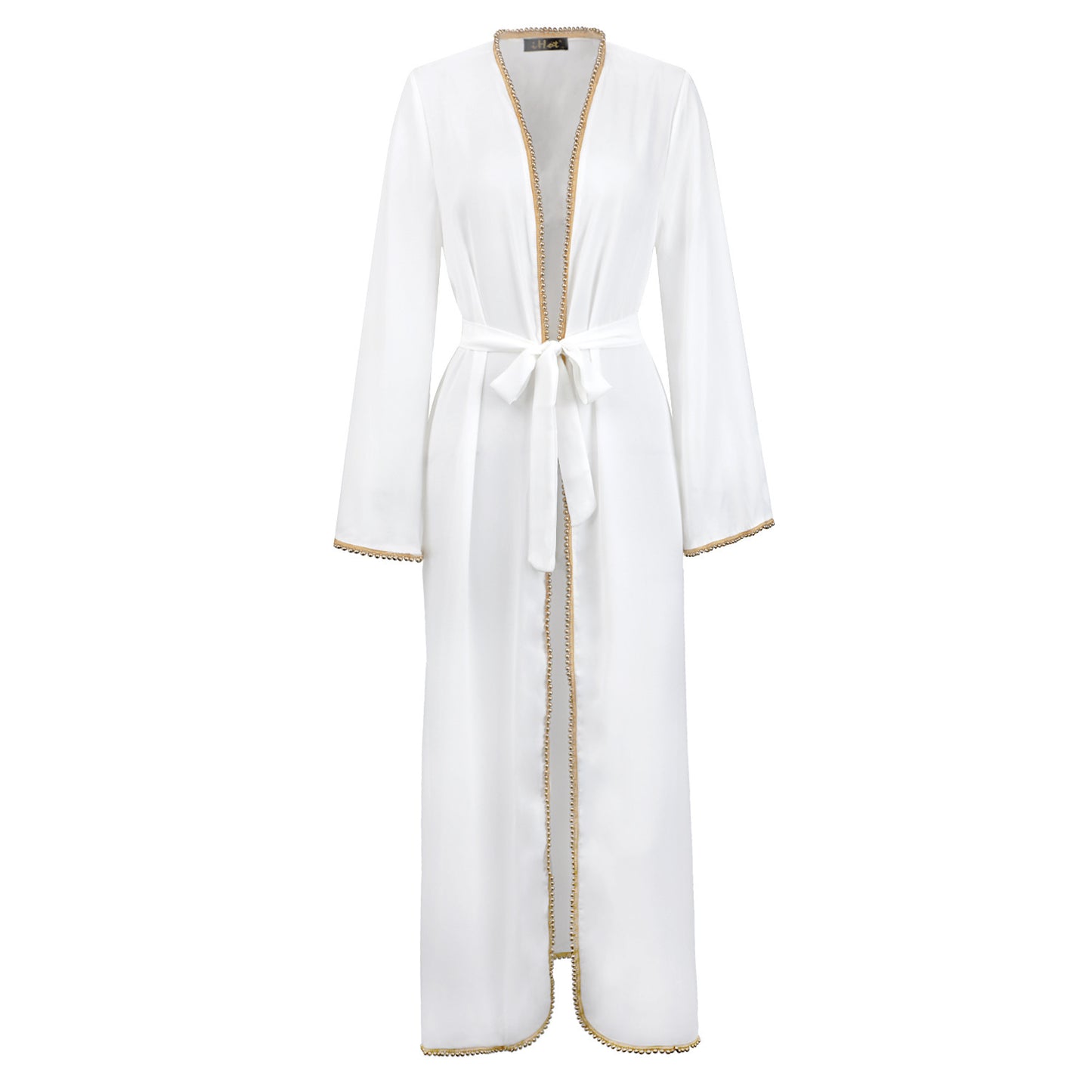 Robe Longue Ouverte Femme Hijab – Abaya Moderne avec Ceinture et Détails Dorés
