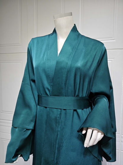 Robe Satinée Modeste Femme Élégante – Abaya Longue à Volants Hijab Inclus