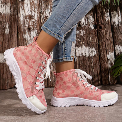 Bottes Femme à Lacets Imprimé Rose