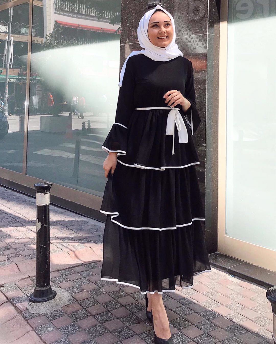 Robe Longue Femme Voilée à Volants Élégants – Style Modeste Chic