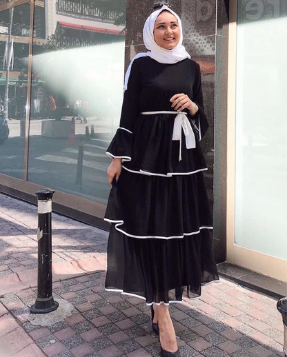 Robe Longue Femme Voilée à Volants Élégants – Style Modeste Chic