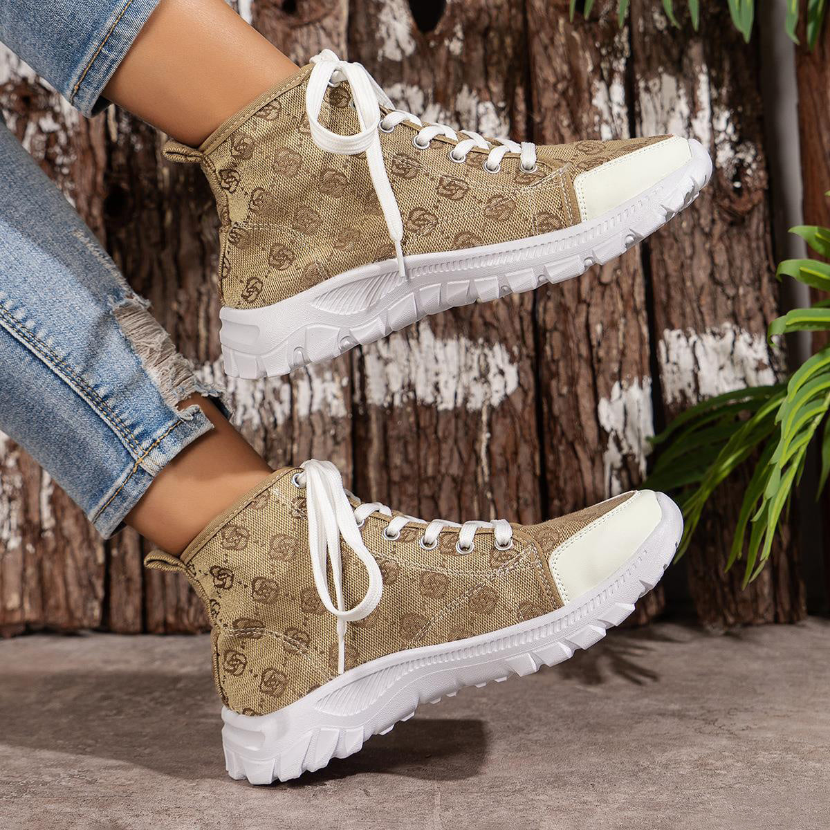 Bottes Femme à Lacets Imprimé Rose