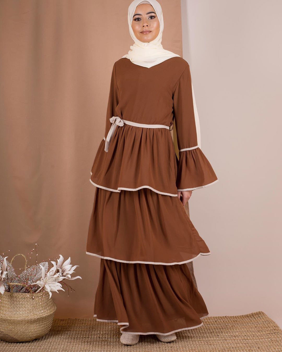 Robe Longue Femme Voilée à Volants Élégants – Style Modeste Chic