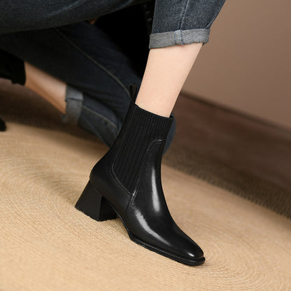 Bottines vintage à bout carré – Maille brune chic