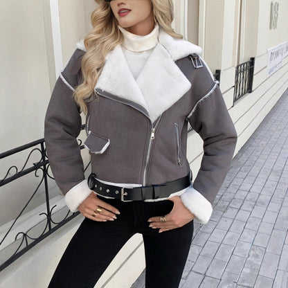 Veste Femme en Peluche Col Polo