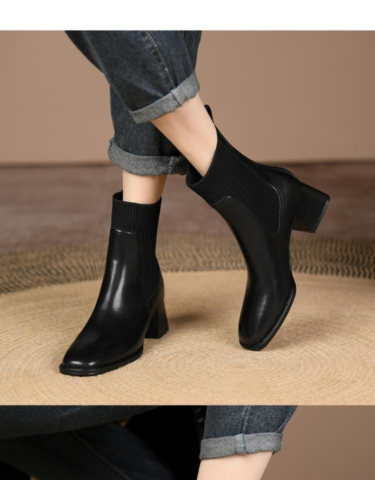 Bottines vintage à bout carré – Maille brune chic