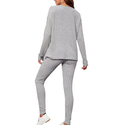 Ensemble en maille rayée col rond