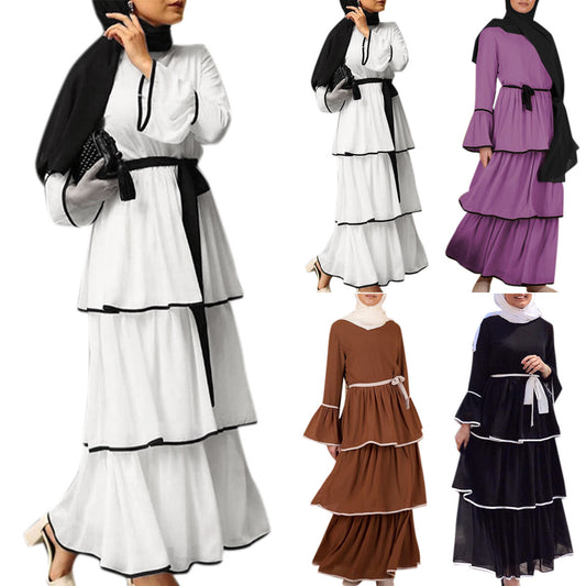 Robe Longue Femme Voilée à Volants Élégants – Style Modeste Chic
