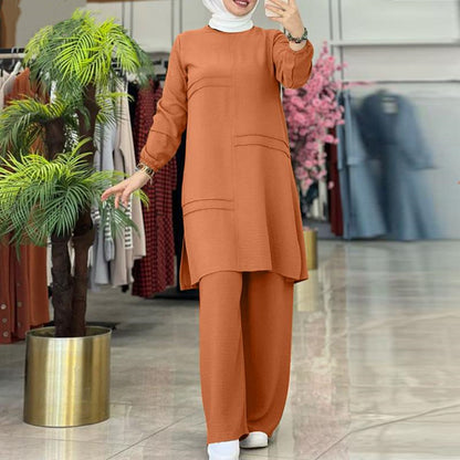 Ensemble Deux Pièces Femme – Tunique Longue et Pantalon Fluide Élégant