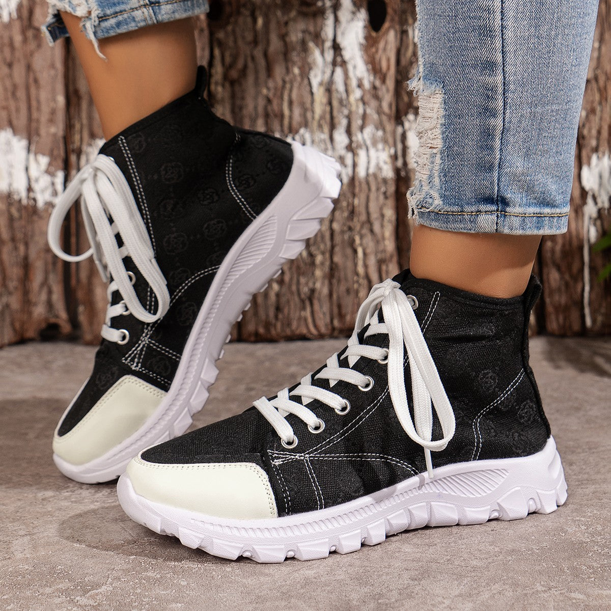 Bottes Femme à Lacets Imprimé Rose
