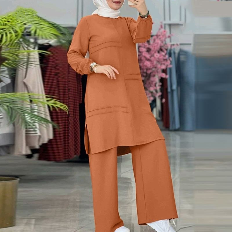 Ensemble Deux Pièces Femme – Tunique Longue et Pantalon Fluide Élégant