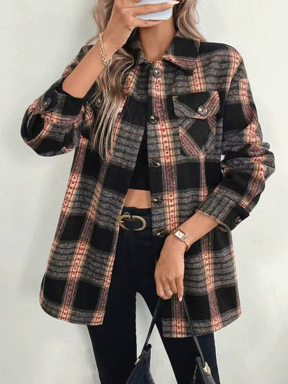 Veste Femme à Carreaux Doublée en Peluche
