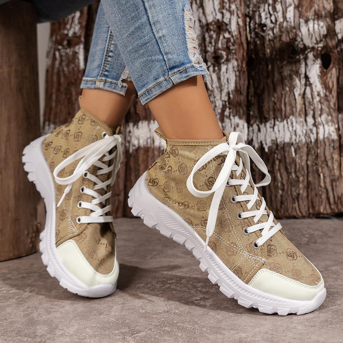 Bottes Femme à Lacets Imprimé Rose