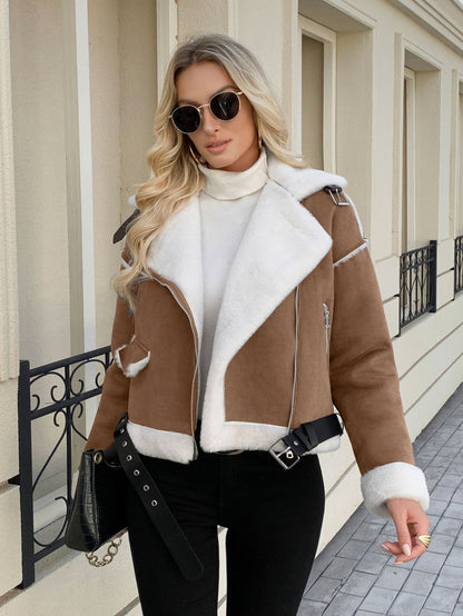 Veste Femme en Peluche Col Polo