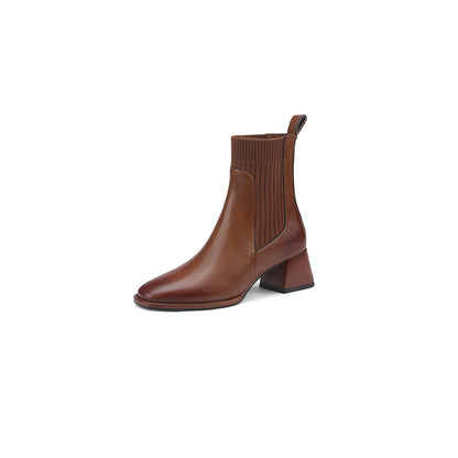 Bottines vintage à bout carré – Maille brune chic