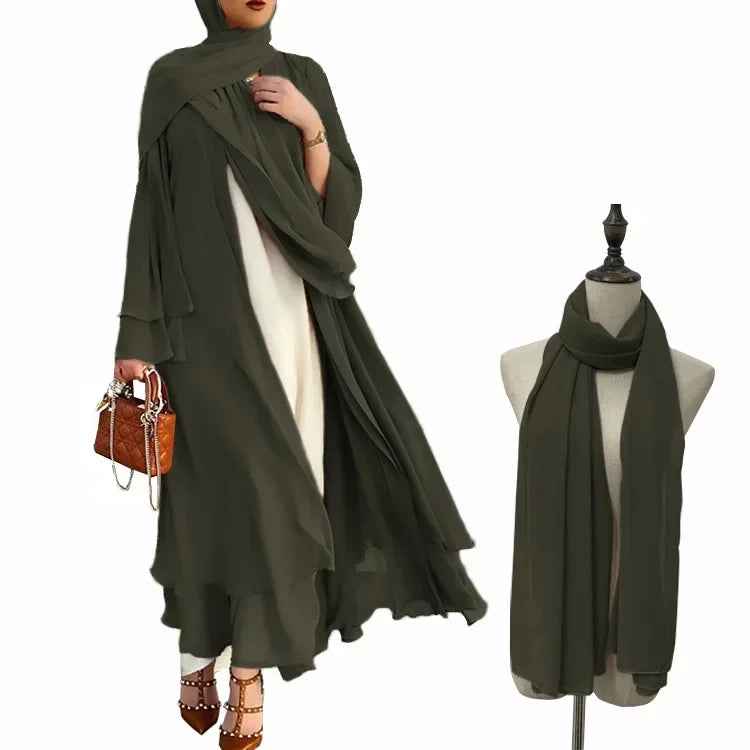Abaya Élégante à Coupe Fluide et Détails Raffinés