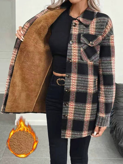 Veste Femme à Carreaux Doublée en Peluche